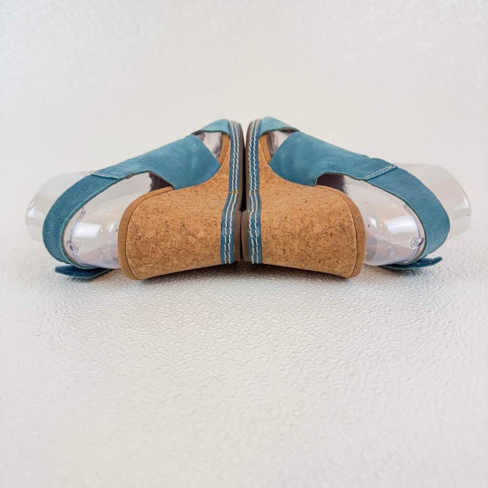 Clarks Collection Helio Float Cork Wedge Sandal, Teal / Blue Soft Suede Size 7 - Picture 7 of 9